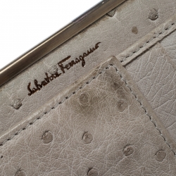Pre Owned Salvatore Ferragamo Khaki Ostrich Gancio Continental Wallet