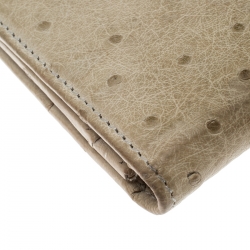 Pre Owned Salvatore Ferragamo Khaki Ostrich Gancio Continental Wallet