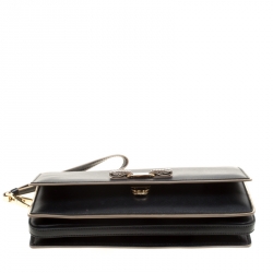 Pre Owned Salvatore Ferragamo Black Leather Miss Vara Bow Wristlet Clutch