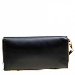 Pre Owned Salvatore Ferragamo Black Leather Miss Vara Bow Wristlet Clutch