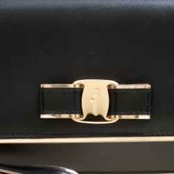 Pre Owned Salvatore Ferragamo Black Leather Miss Vara Bow Wristlet Clutch