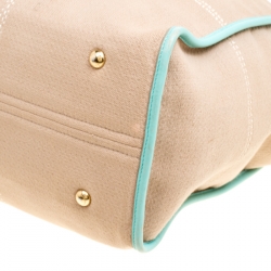 Pre Owned Salvatore Ferragamo Beige/Green Canvas and Leather Shopper Tote