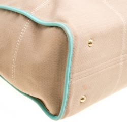 Pre Owned Salvatore Ferragamo Beige/Green Canvas and Leather Shopper Tote