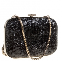 Pre Owned Salvatore Ferragamo Black Crystal Embellished Clutch