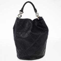Pre Owned Salvatore Ferragamo Black Nappa Bucket Hobo