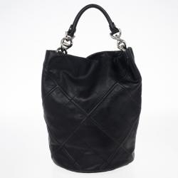 Pre Owned Salvatore Ferragamo Black Nappa Bucket Hobo