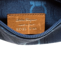 Pre Owned Salvatore Ferragamo Blue/Brown Canvas Fanny Pack Belt Bag