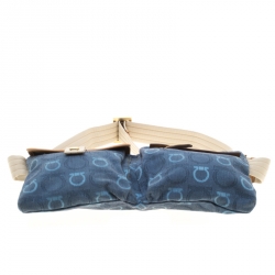 Pre Owned Salvatore Ferragamo Blue/Brown Canvas Fanny Pack Belt Bag