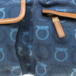 Pre Owned Salvatore Ferragamo Blue/Brown Canvas Fanny Pack Belt Bag