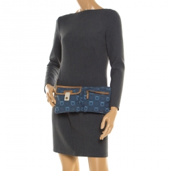 Pre Owned Salvatore Ferragamo Blue/Brown Canvas Fanny Pack Belt Bag
