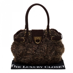 Pre Owned حقيبة سالفاتوري فيراغامو ماريسا صوف بني ميتاليك