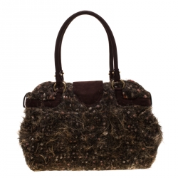 Pre Owned حقيبة سالفاتوري فيراغامو ماريسا صوف بني ميتاليك