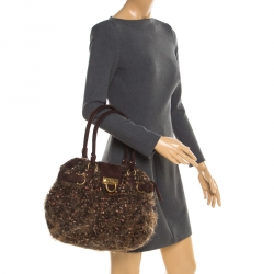 Pre Owned حقيبة سالفاتوري فيراغامو ماريسا صوف بني ميتاليك