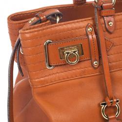 Pre Owned Salvatore Ferragamo Terracotta Leather Buckled Tote Bag