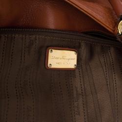 Pre Owned Salvatore Ferragamo Terracotta Leather Buckled Tote Bag