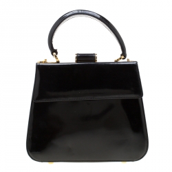 Pre Owned حقيبة يد سالفاتوري فيراغامو جلد لامع سوداء