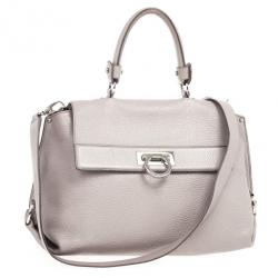 Pre Owned Salvatore Ferragamo Grey Leather Medium Sofia Top Handle Bag