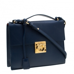 Pre Owned حقيبة كتف سالفاتوري فيراغامو قفل غانسيو جلد زرقاء