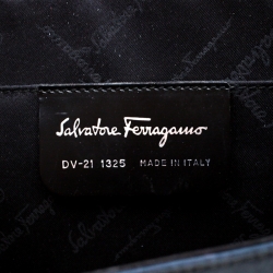 Pre Owned Salvatore Ferragamo Black Leather and Canvas Wood Fringe Tote