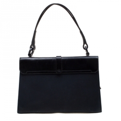 Pre Owned Salvatore Ferragamo Black Leather and Canvas Wood Fringe Tote