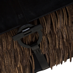 Pre Owned Salvatore Ferragamo Black Leather and Canvas Wood Fringe Tote
