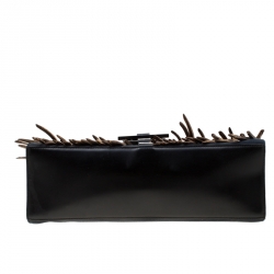 Pre Owned Salvatore Ferragamo Black Leather and Canvas Wood Fringe Tote