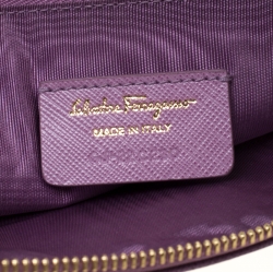 Pre Owned Salvatore Ferragamo Lavander Leather Double Gancio Zip Pouch