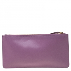 Pre Owned Salvatore Ferragamo Lavander Leather Double Gancio Zip Pouch