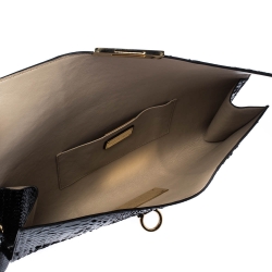 Pre Owned Salvatore Ferragamo Black Python Leahter Flap Clutch