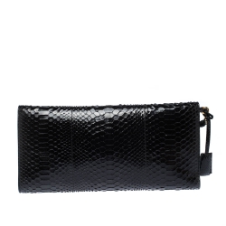 Pre Owned Salvatore Ferragamo Black Python Leahter Flap Clutch