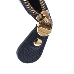 Pre Owned Salvatore Ferragamo Navy Blue Leather Double Gancio Card Holder