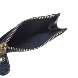 Pre Owned Salvatore Ferragamo Navy Blue Leather Double Gancio Card Holder