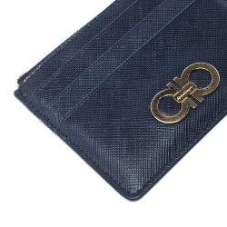 Pre Owned Salvatore Ferragamo Navy Blue Leather Double Gancio Card Holder