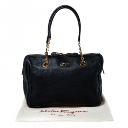 Pre Owned Salvatore Ferragamo Black Leather Gancini Chain Satchel