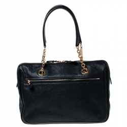 Pre Owned Salvatore Ferragamo Black Leather Gancini Chain Satchel