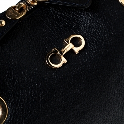 Pre Owned Salvatore Ferragamo Black Leather Gancini Chain Satchel