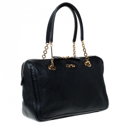 Pre Owned Salvatore Ferragamo Black Leather Gancini Chain Satchel