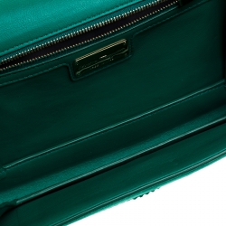 Pre Owned Salvatore Ferragamo Green Vara Zig Zag Suede Medium Ginny Flap Bag