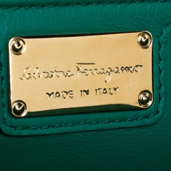 Pre Owned Salvatore Ferragamo Green Vara Zig Zag Suede Medium Ginny Flap Bag