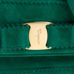 Pre Owned Salvatore Ferragamo Green Vara Zig Zag Suede Medium Ginny Flap Bag