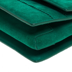 Pre Owned Salvatore Ferragamo Green Vara Zig Zag Suede Medium Ginny Flap Bag