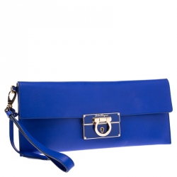 Pre Owned Salvatore Ferragamo Blue Leather Afef Gancio Clutch