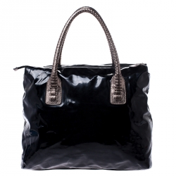 مملوكة مسبقًا Salvatore Ferragamo Black Patent Leather Shopper Tote