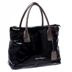 مملوكة مسبقًا Salvatore Ferragamo Black Patent Leather Shopper Tote