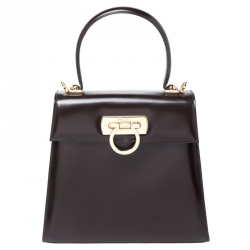 Pre Owned Salvatore Ferragamo Chocolate Brown Leather Kelly Top Handle Bag