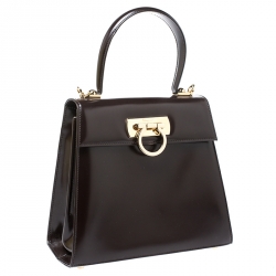Pre Owned Salvatore Ferragamo Chocolate Brown Leather Kelly Top Handle Bag