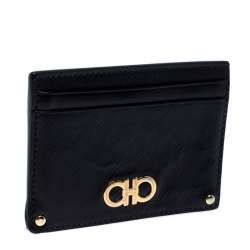 مملوكة مسبقًا محفظة بطاقات سالفاتوري فيراغامو غانسيني جلد أسود