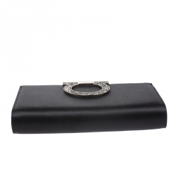 Pre Owned Salvatore Ferragamo Black Satin Musa Evening Chain Clutch