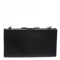 Pre Owned Salvatore Ferragamo Black Satin Musa Evening Chain Clutch