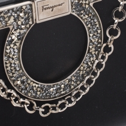 Pre Owned Salvatore Ferragamo Black Satin Musa Evening Chain Clutch